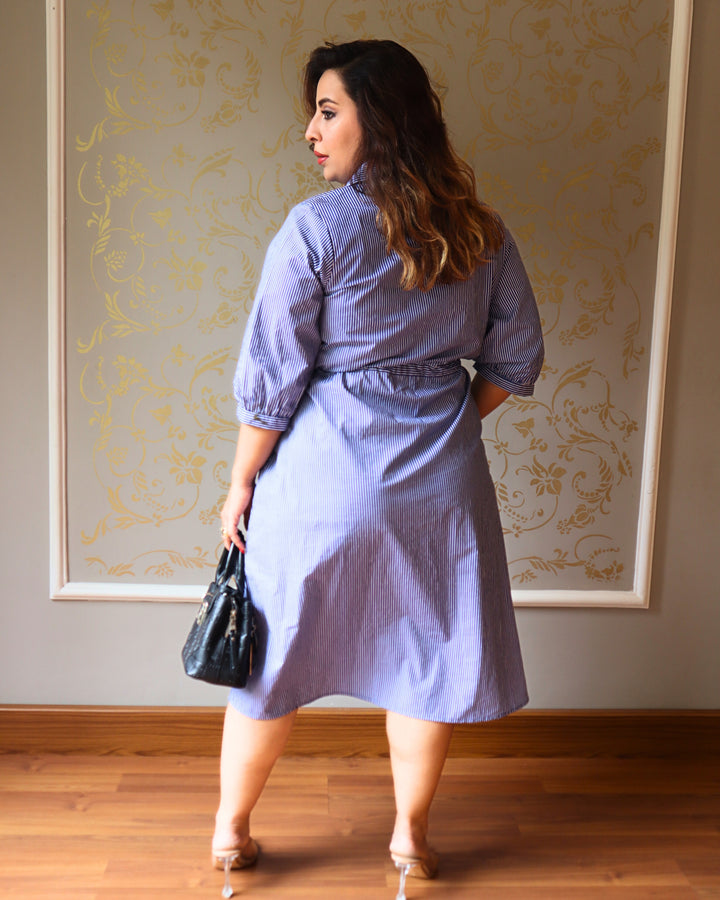 Navy Stripe Poplin Shirt Dress