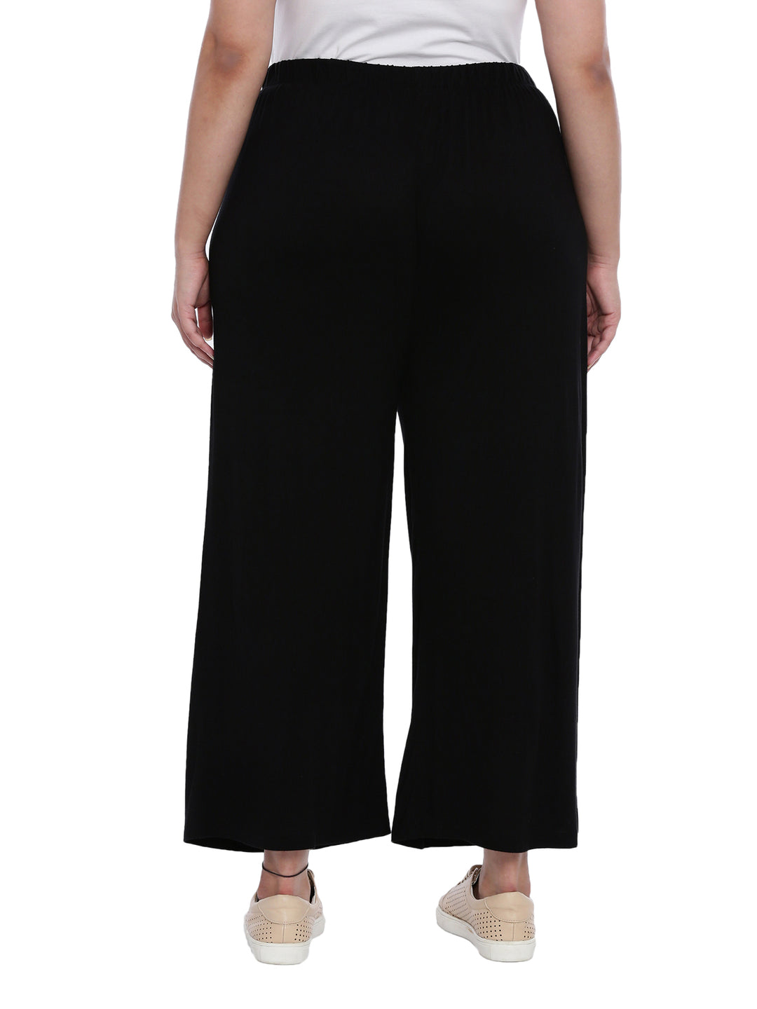 Black Solid Straight Palazzos