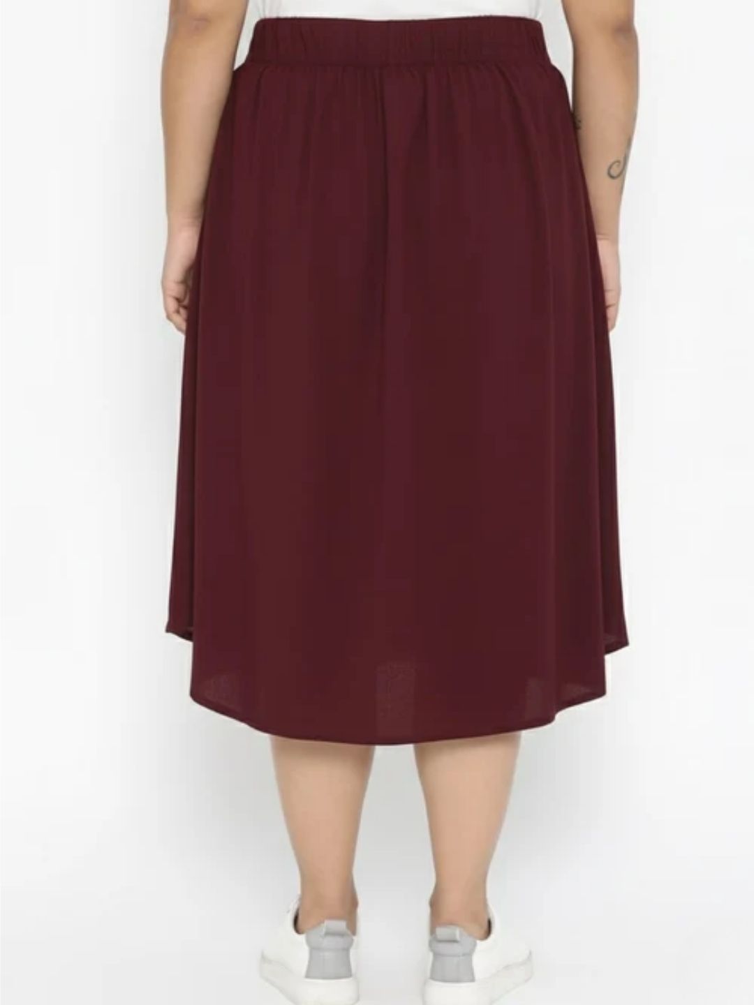 Burgundy A-line Button Skirt