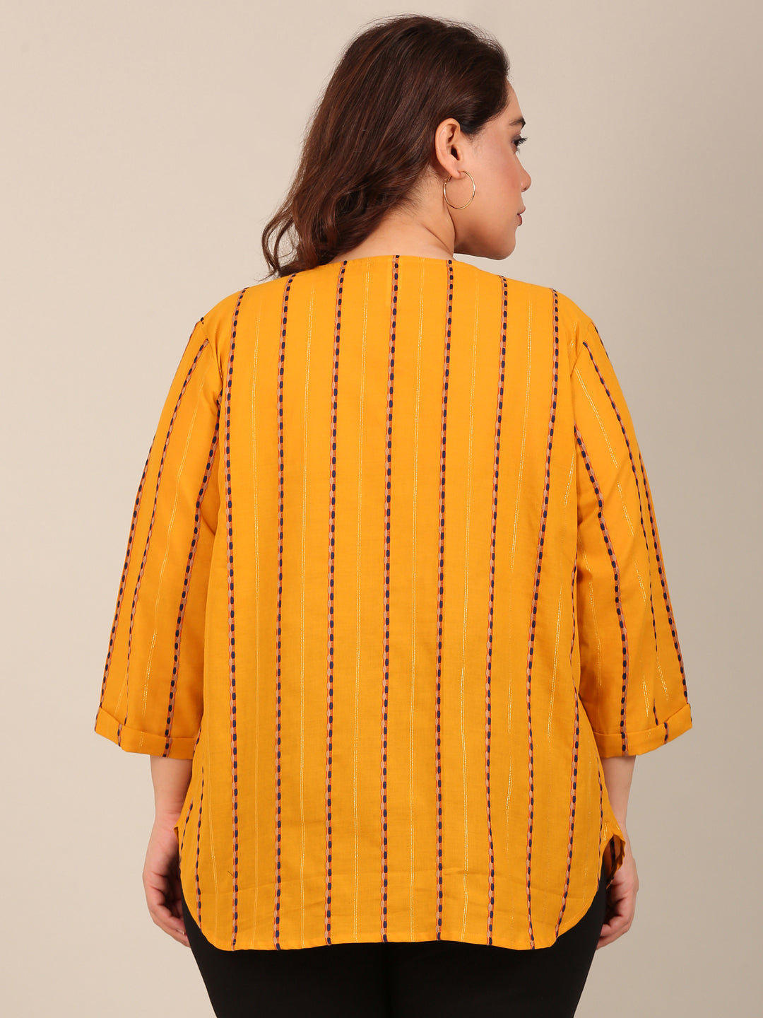 Mustard Striped V-Neck Top