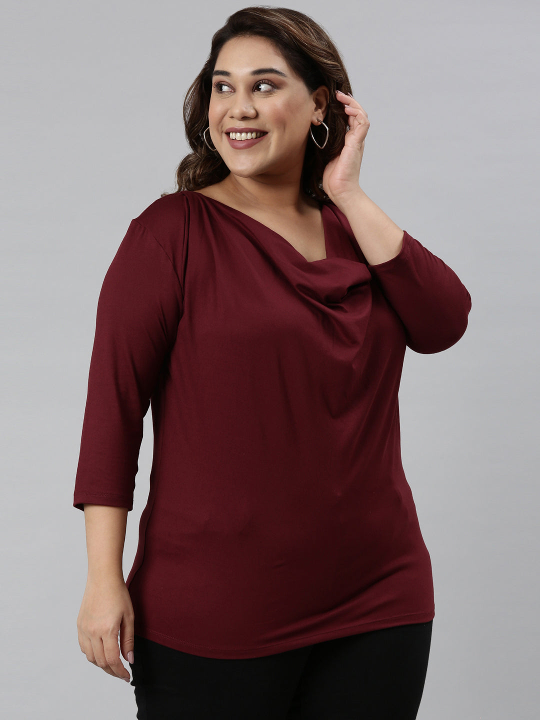 Maroon Viscose Cowl Neck Top