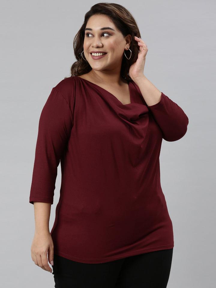 Maroon Viscose Cowl Neck Top