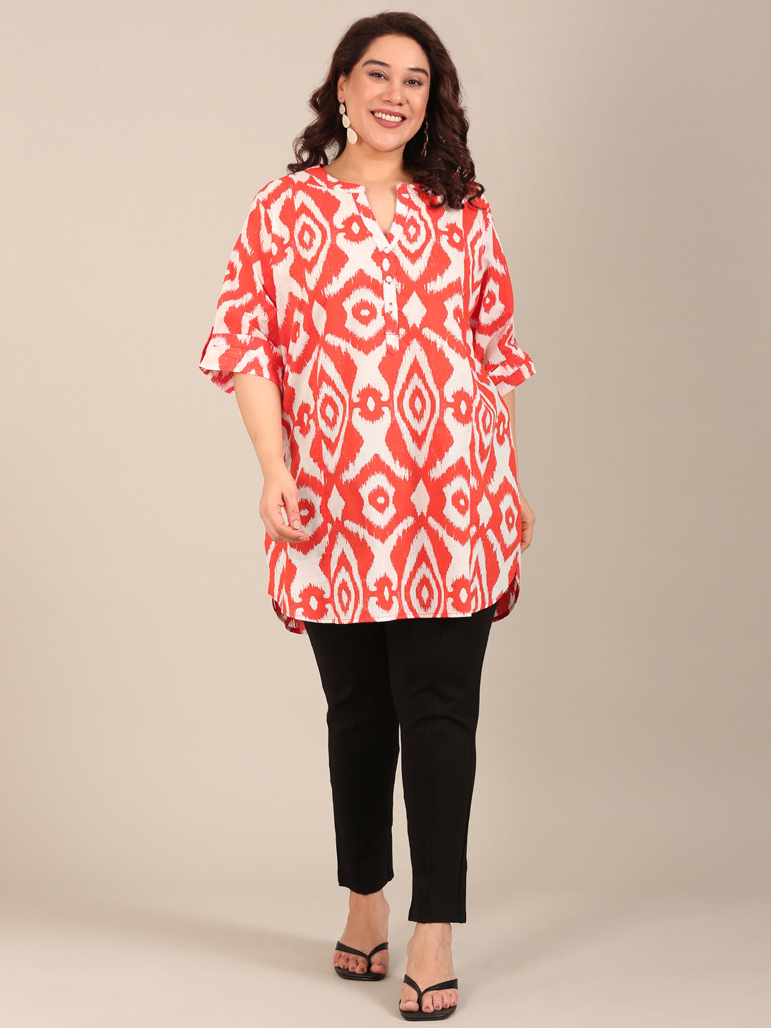 Orange Ikkat Printed Tunic