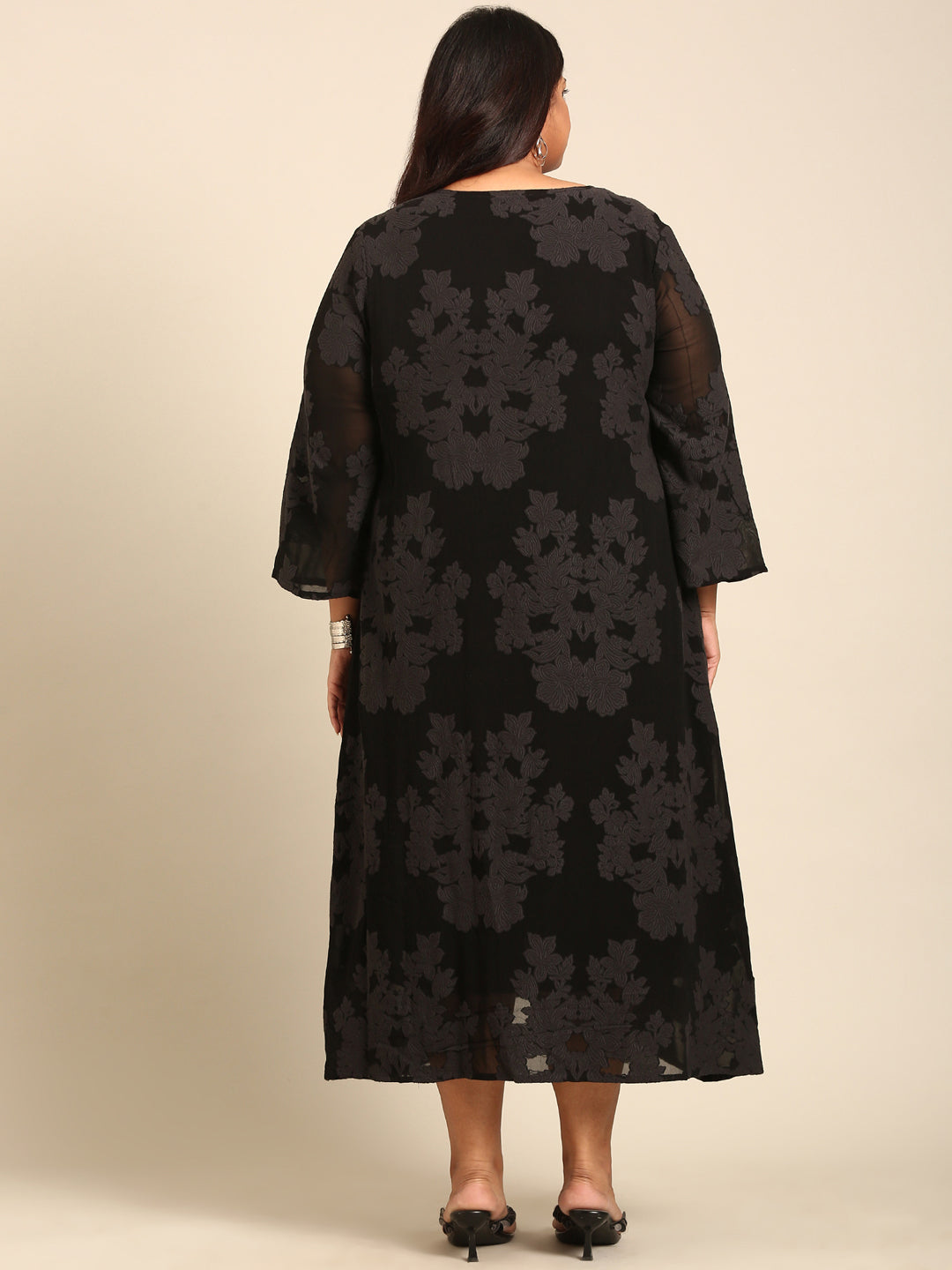 Black Floral Jacquard Maxi Dress