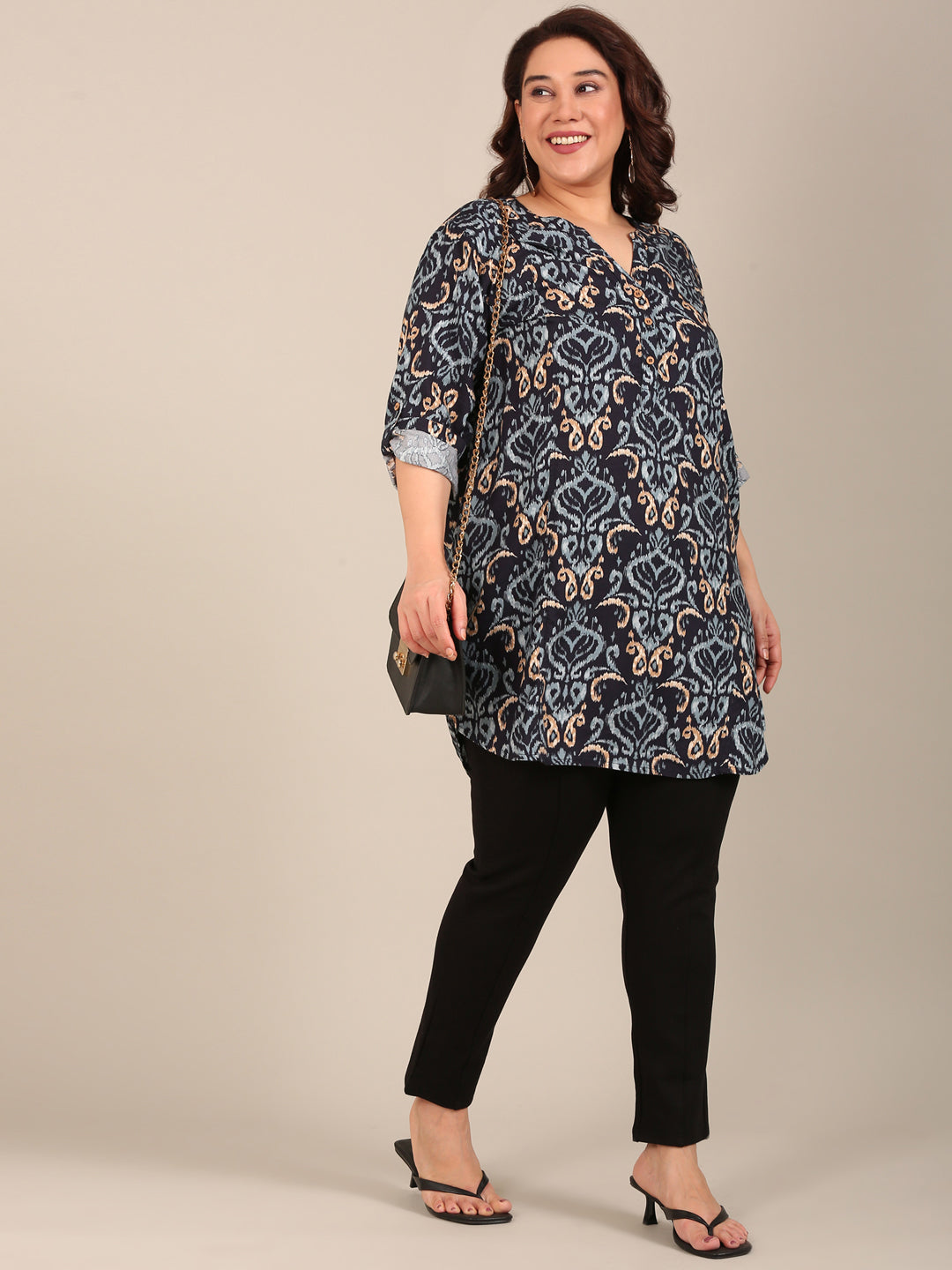 Navy Ikkat Printed Tunic