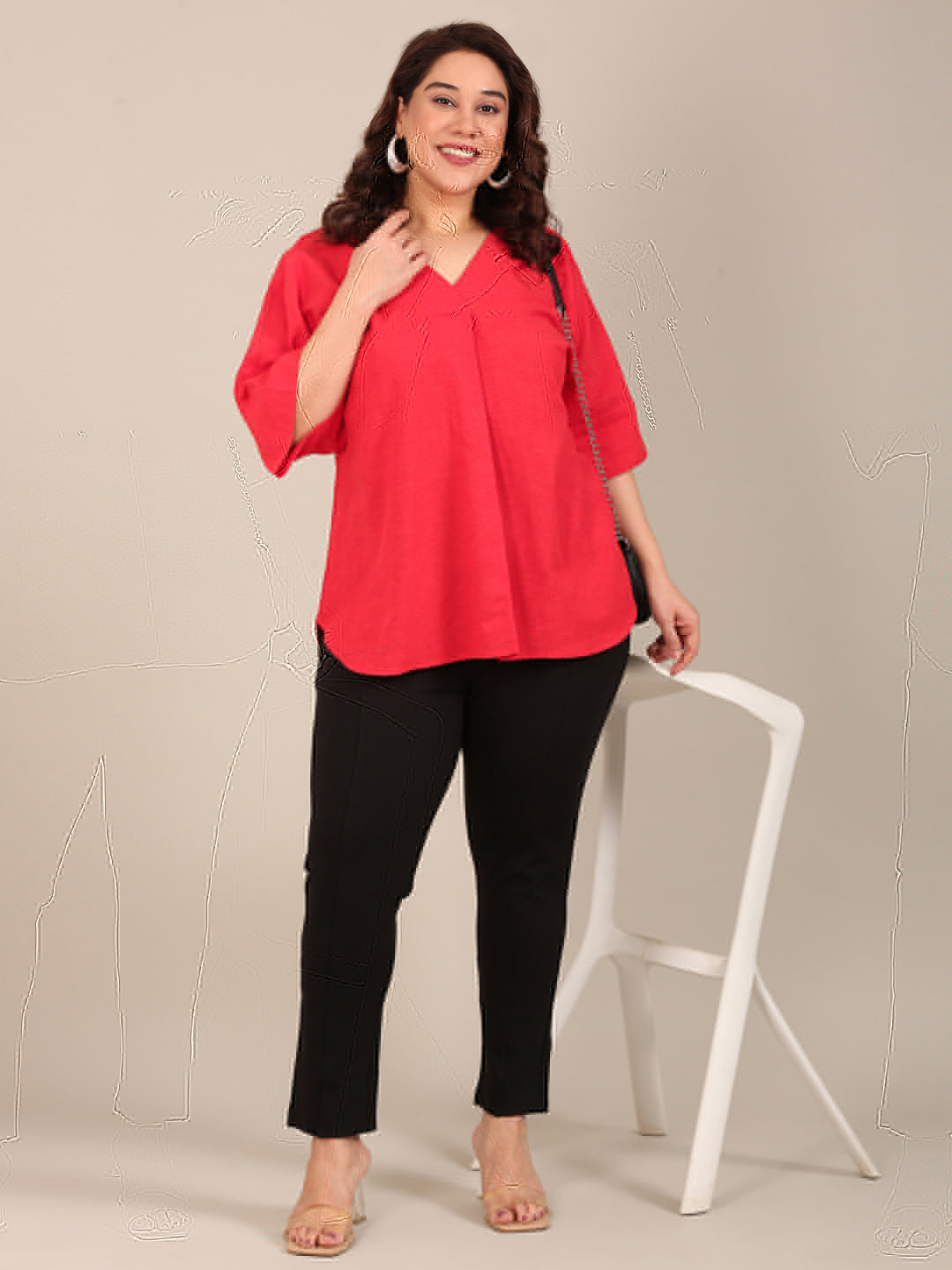 Solid Red Front Pleat Top