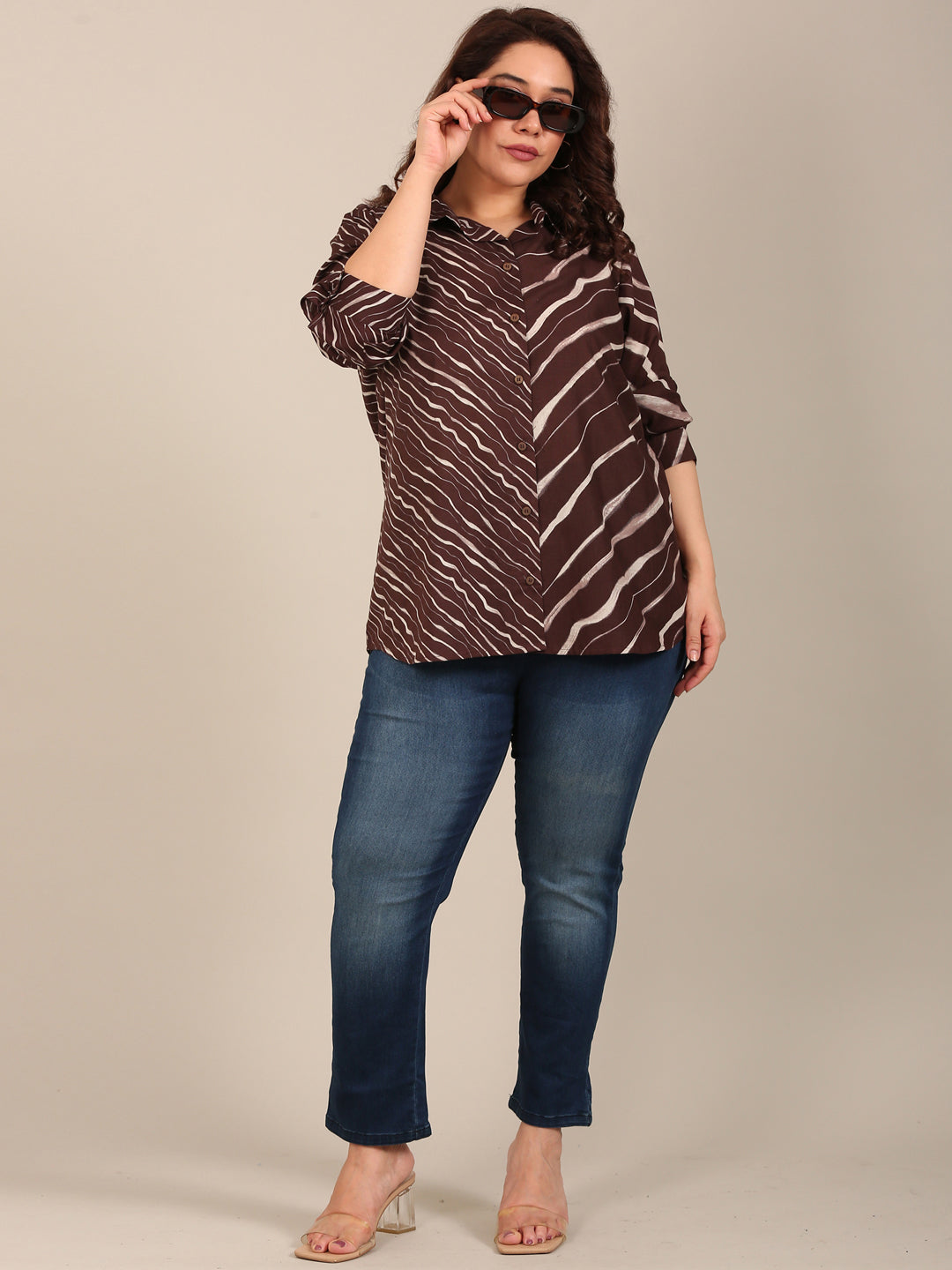 Brown Abstract Print Buttondown Shirt