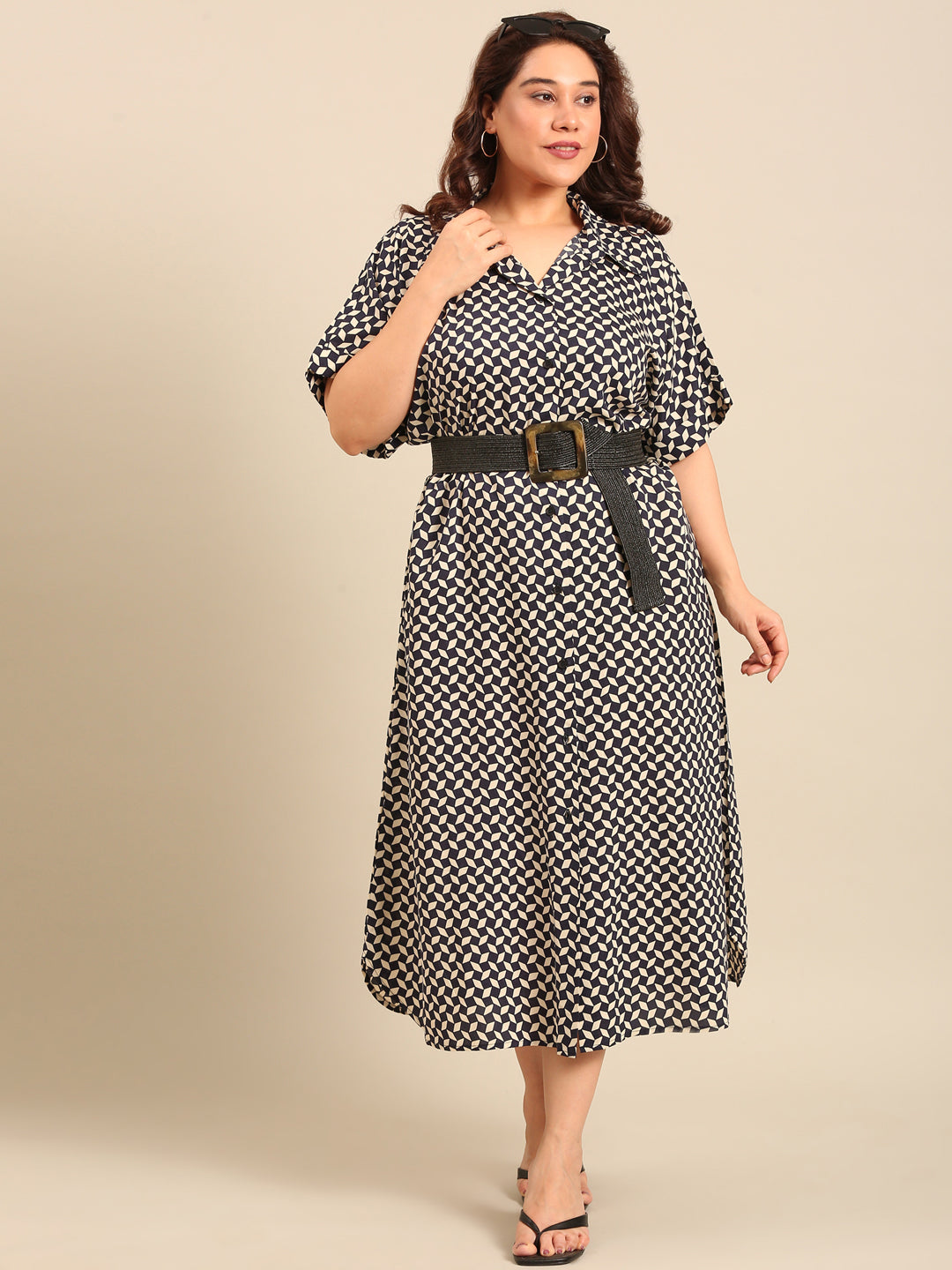 Printed Drop-Shoulder Shirt Dress