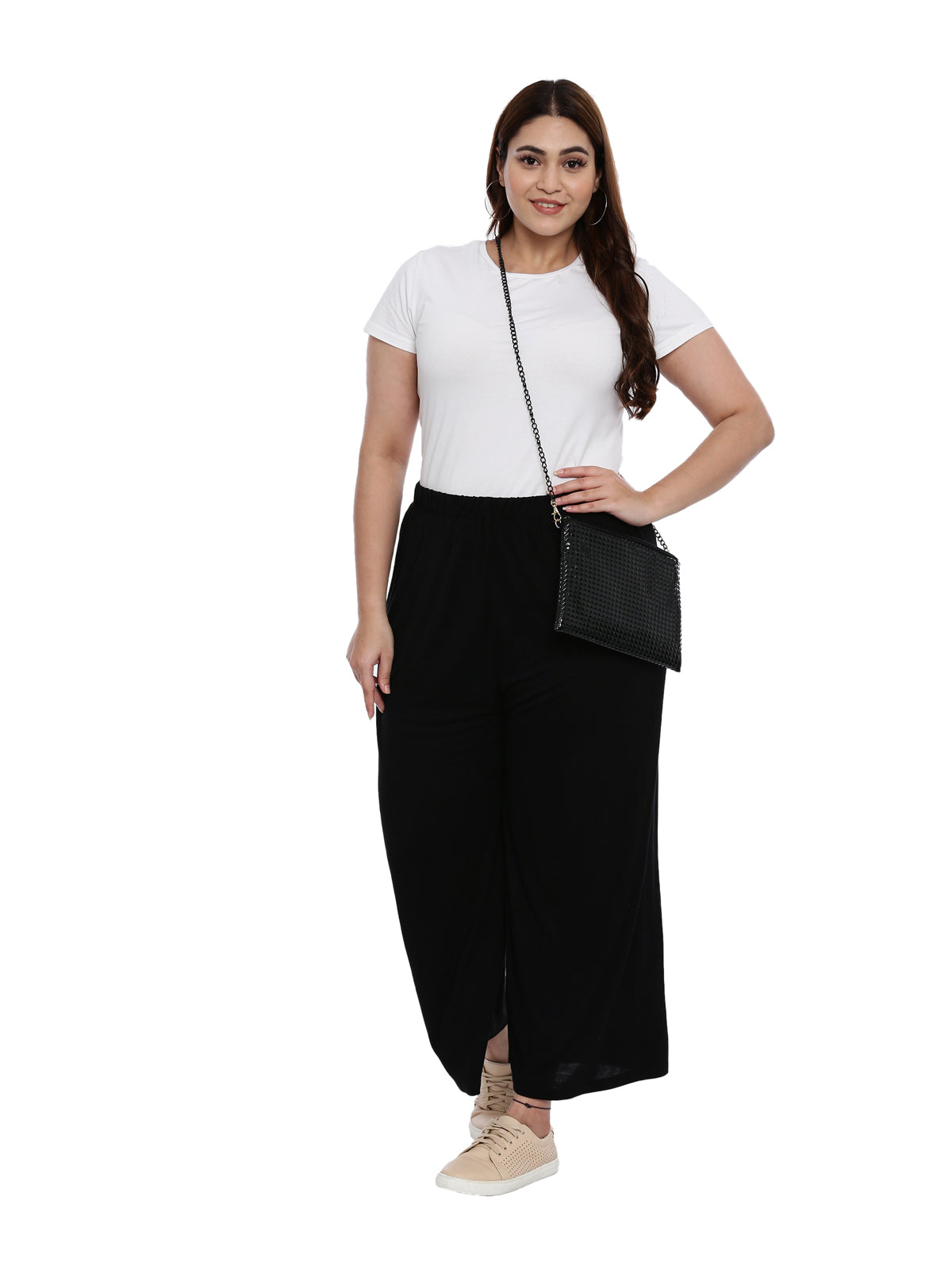 Black Solid Straight Palazzos
