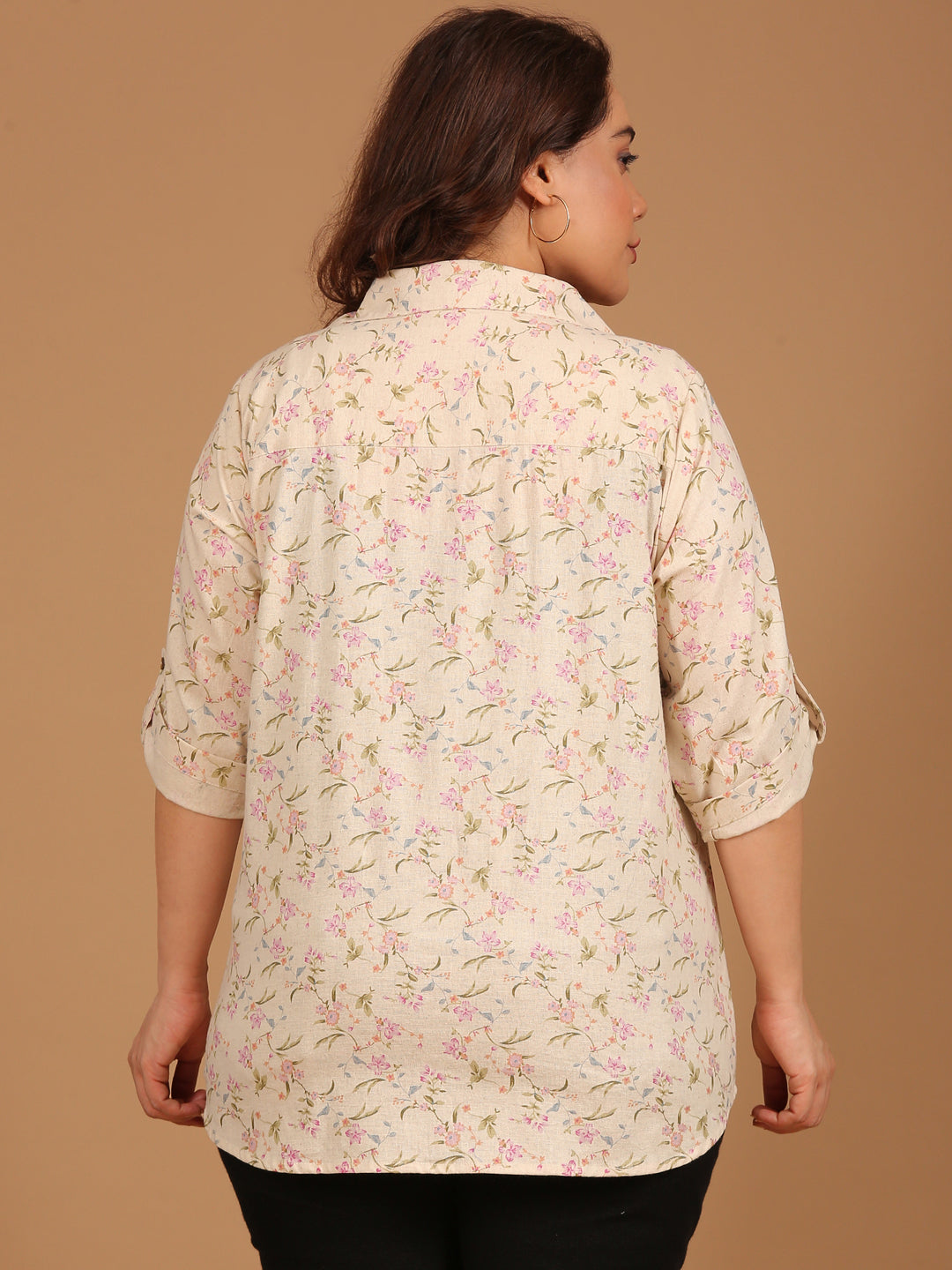 Beige Floral Button-Down Shirt