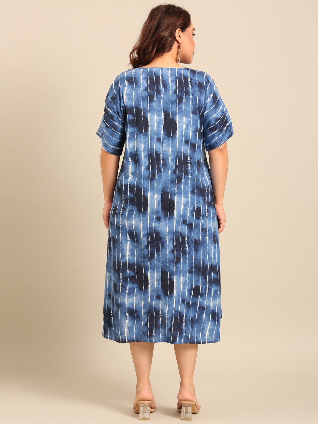 Indigo Printed A-Line Midi Dress