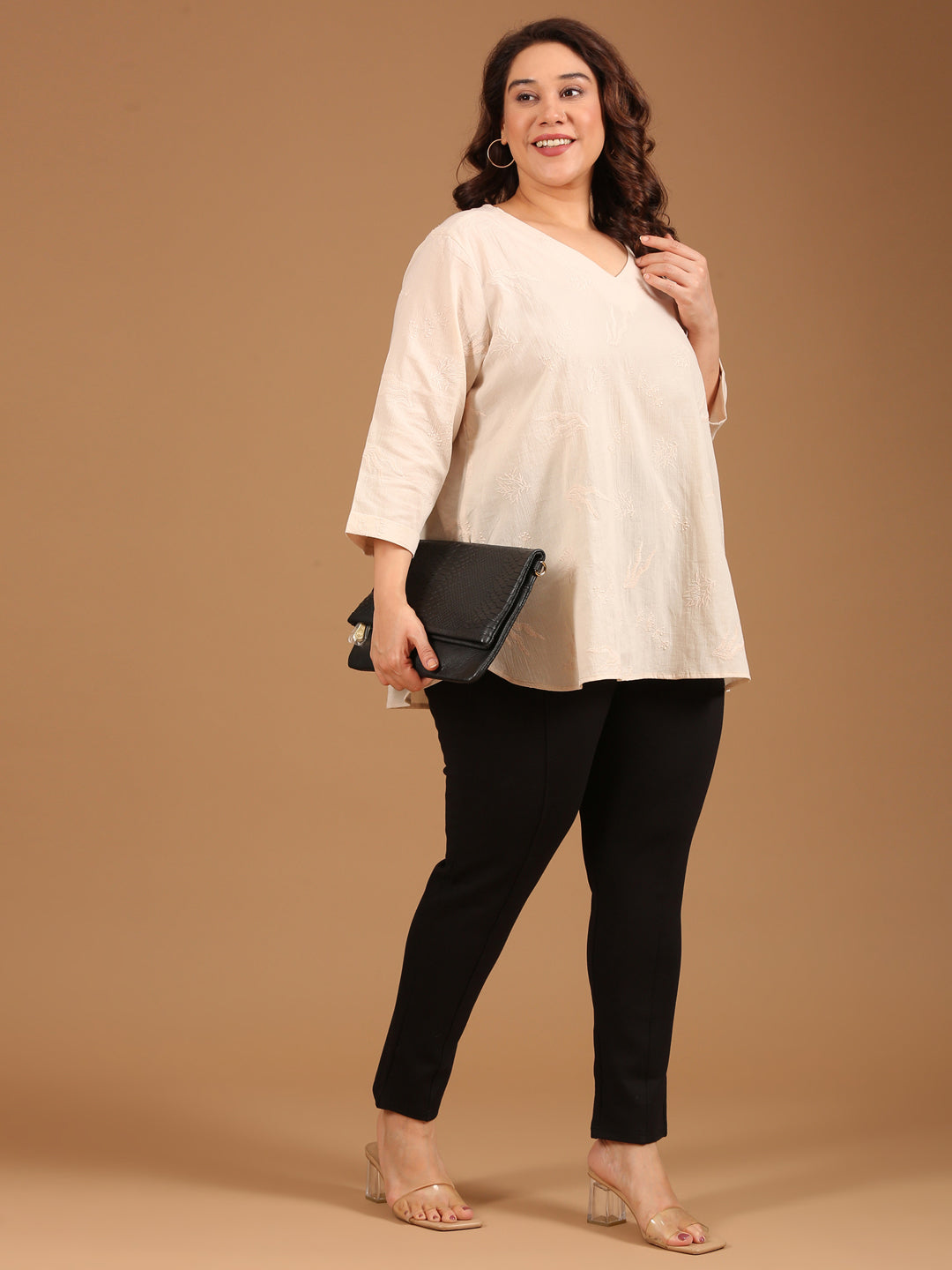 Beige Embroidered Top