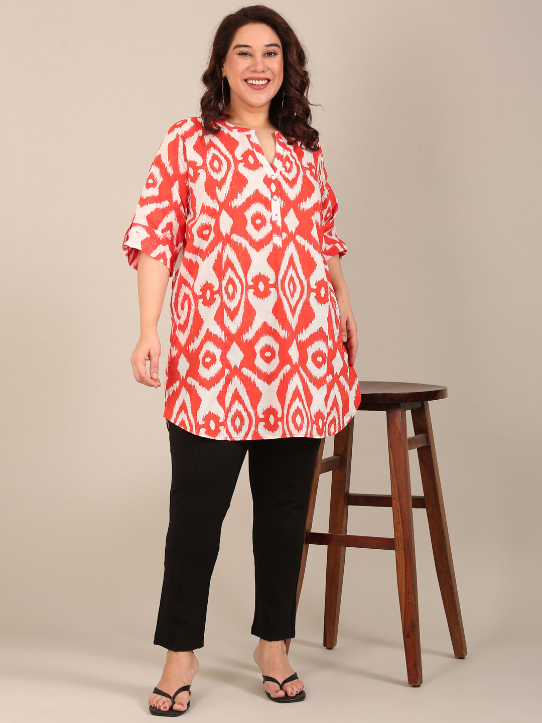 Orange Ikkat Printed Tunic
