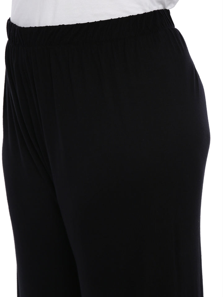 Black Solid Straight Palazzos