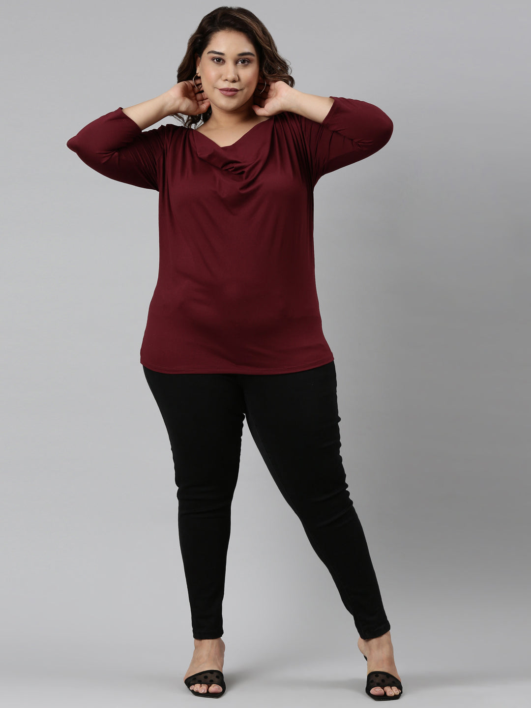 Maroon Viscose Cowl Neck Top