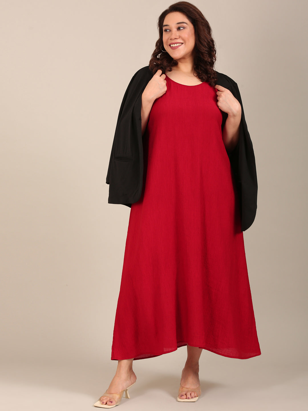 Red Crepe Sleeveless Maxi Dress