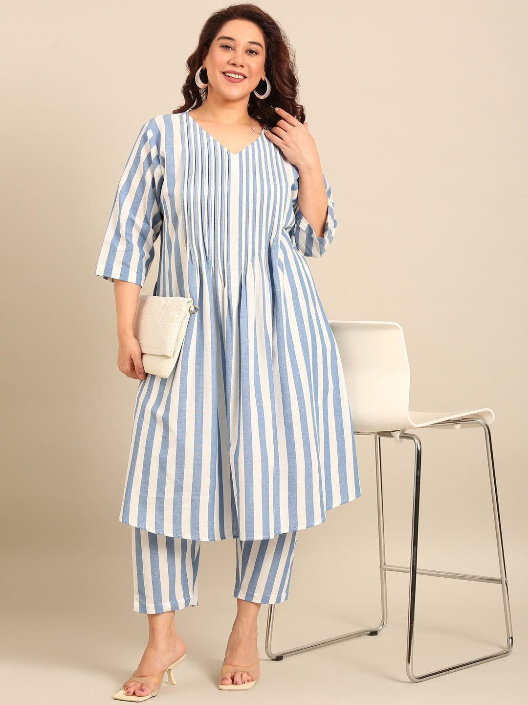 Cotton Stripe Pintuck Dress