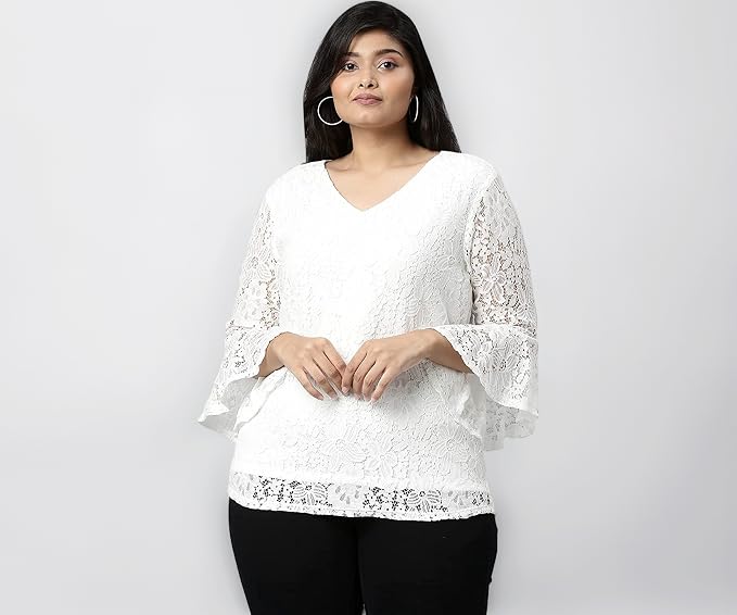 Elegant White V-Neck Lace Top