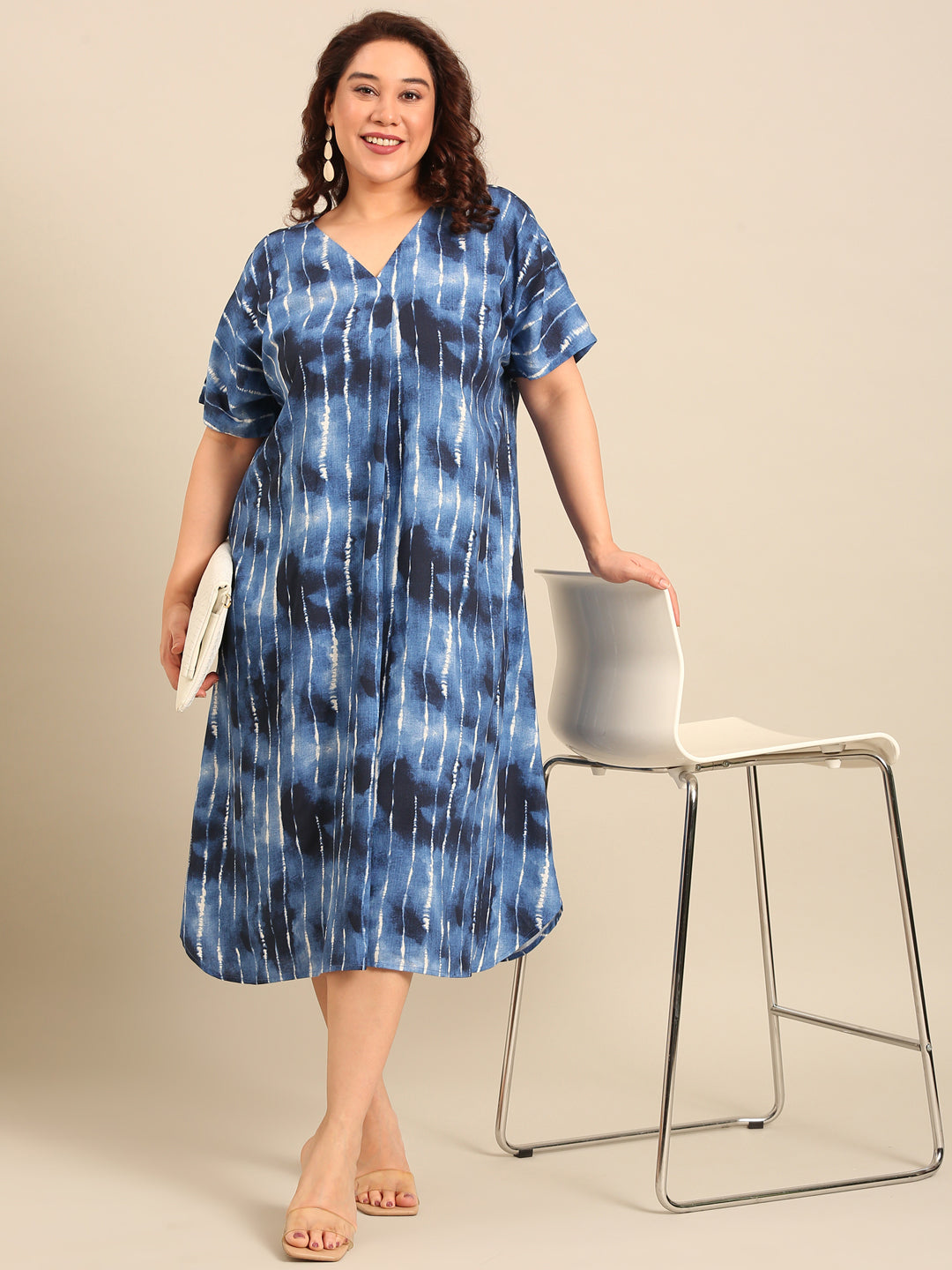 Indigo Printed A-Line Midi Dress