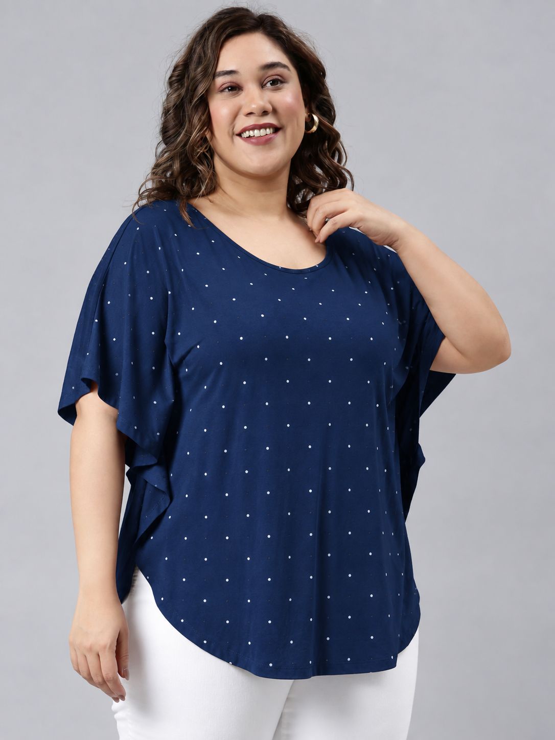 Navy Polka Dot Kaftan Top