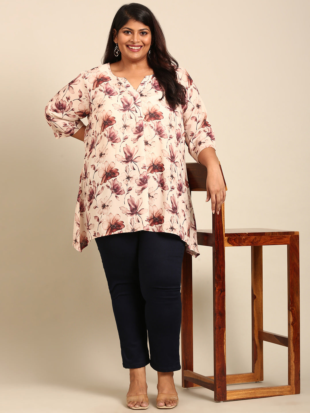 Brown Floral Fishcut Tunic