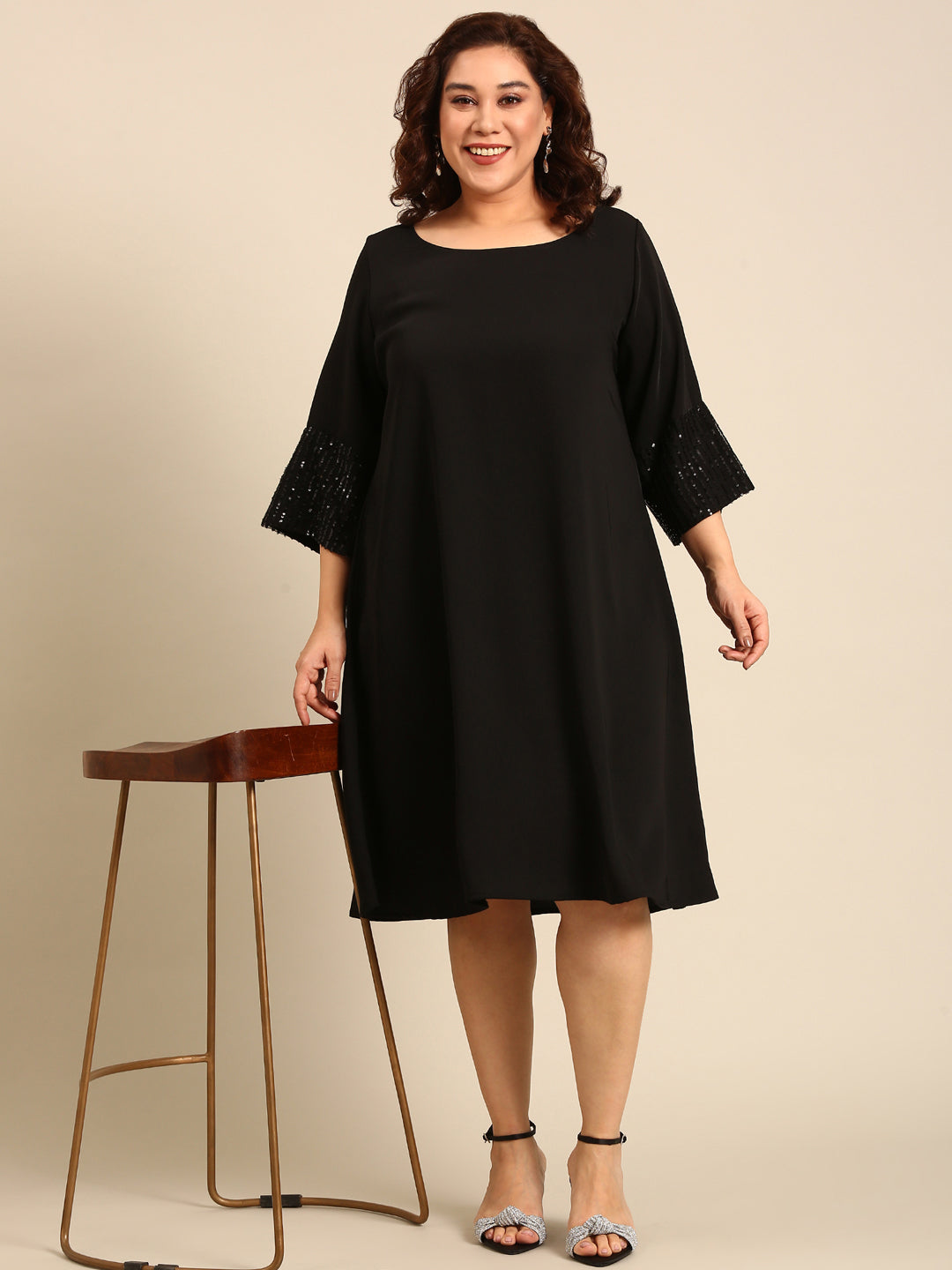 A-Line Dress with Sequin Sleeves