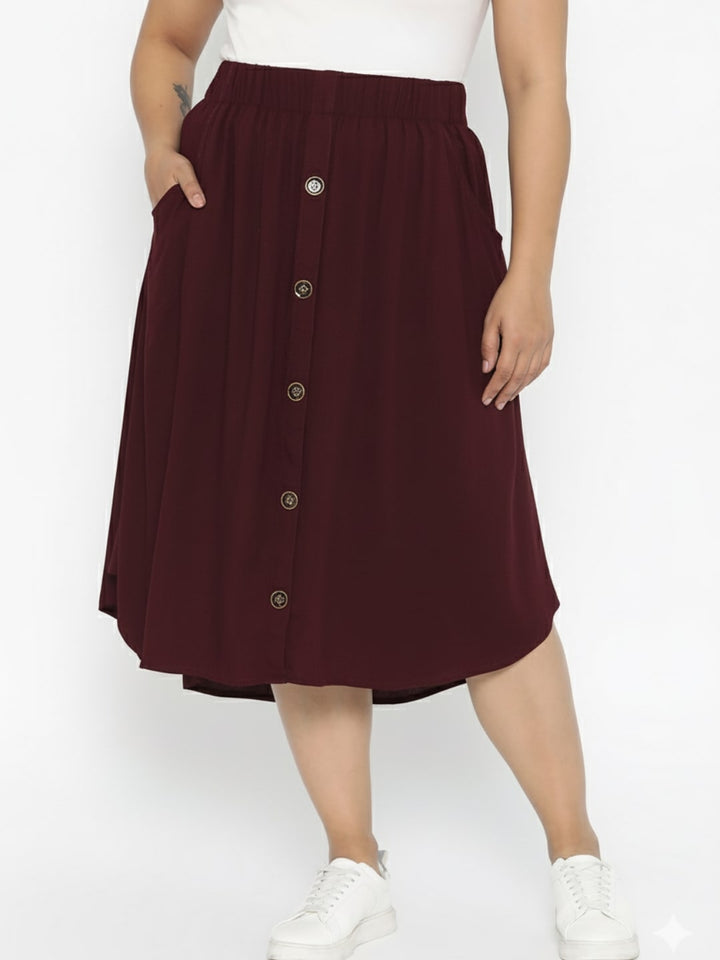 Burgundy A-line Button Skirt