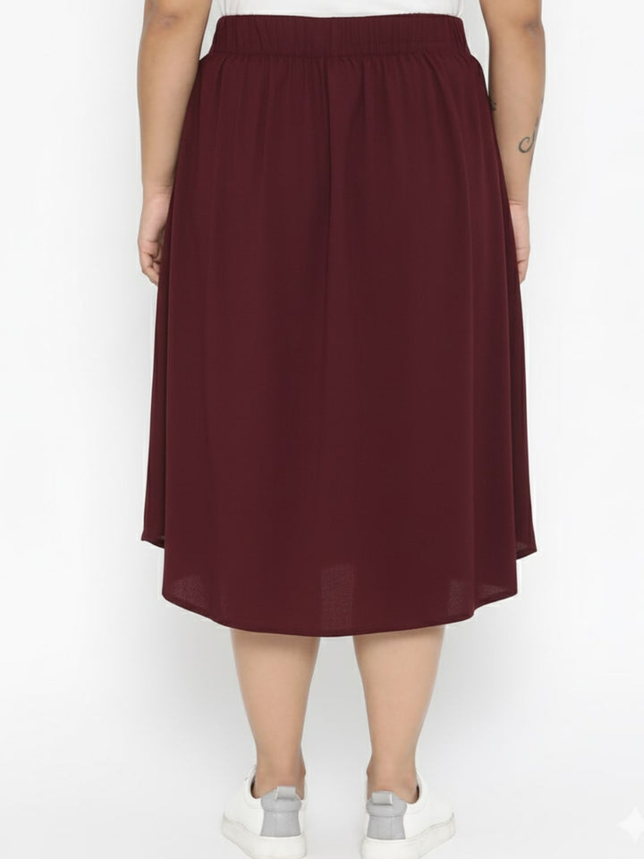 Burgundy A-line Button Skirt
