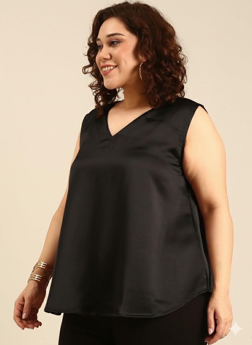 Black Sleeveless Satin Top