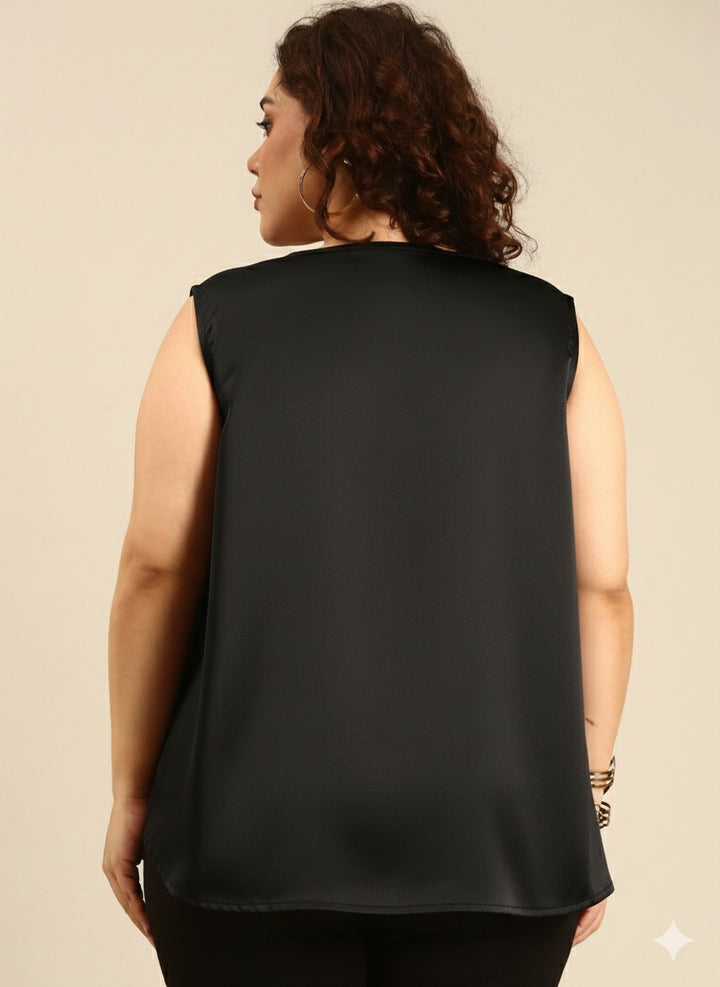 Black Sleeveless Satin Top