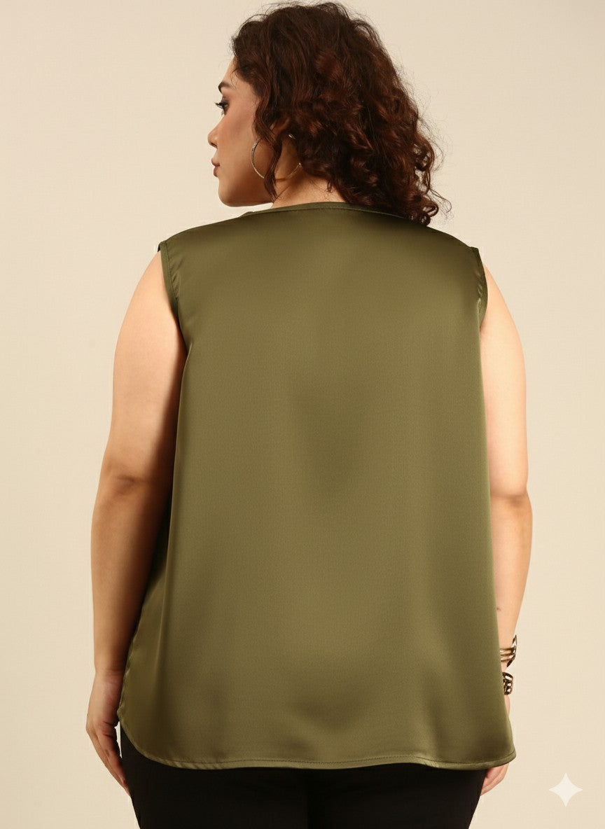 Olive Sleeveless Satin Top