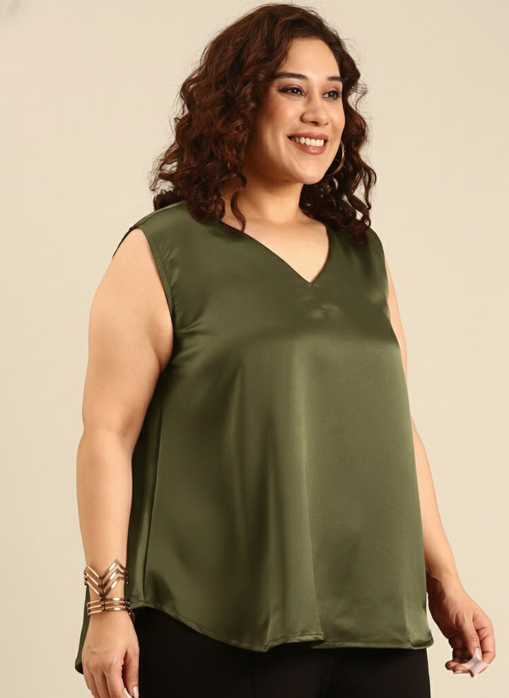 Olive Sleeveless Satin Top