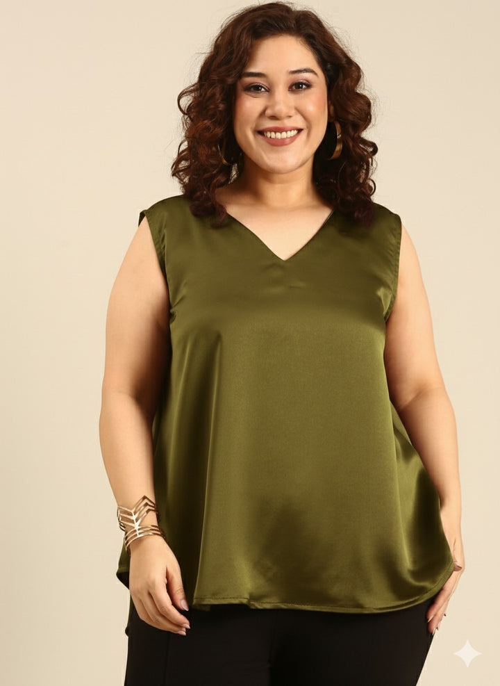 Olive Sleeveless Satin Top