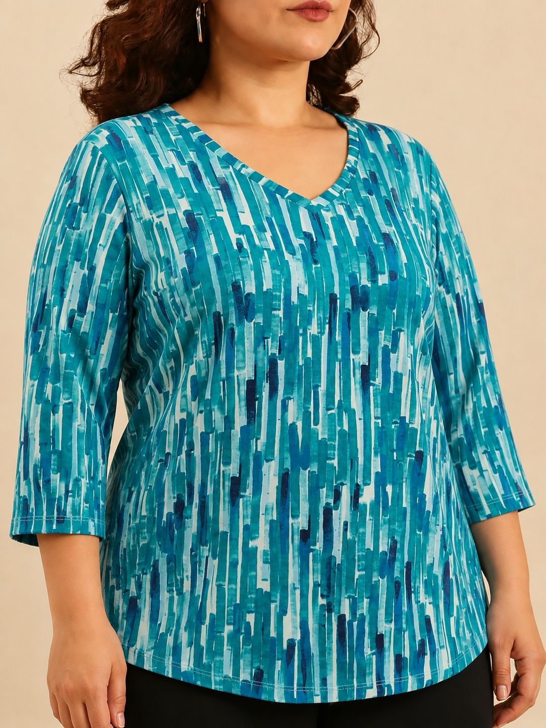 Abstract Print V-Neck T-Shirt