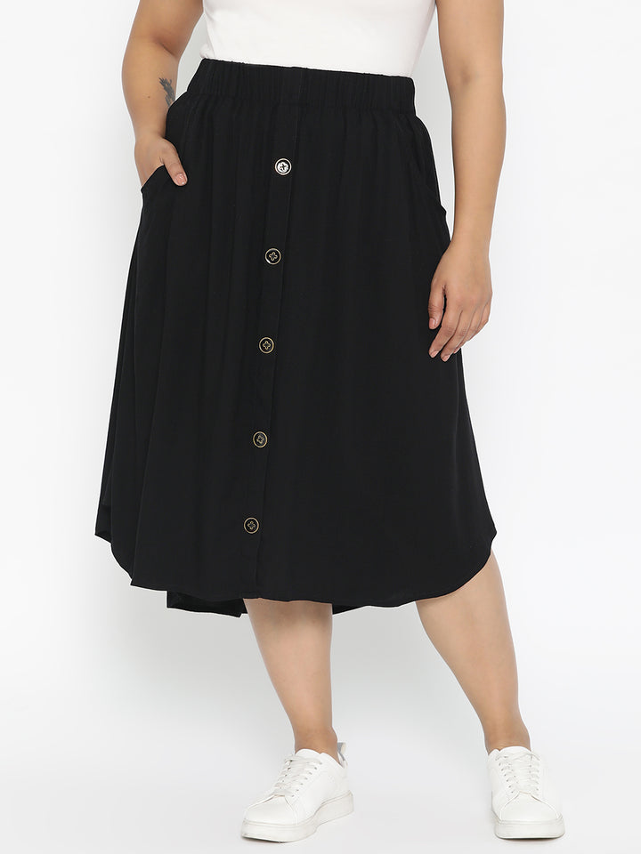 BLACK A LINE SKIRT WITH BUTTONS