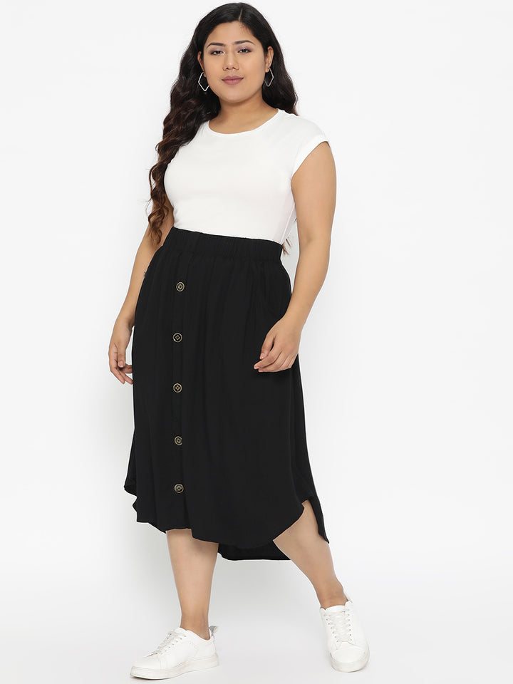 BLACK A LINE SKIRT WITH BUTTONS