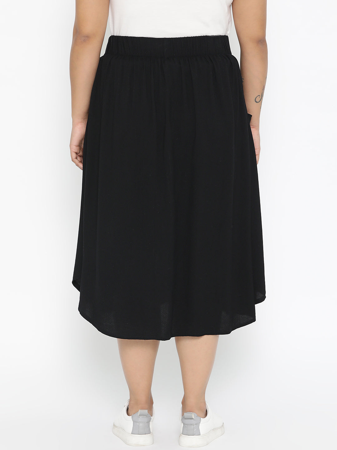 BLACK A LINE SKIRT WITH BUTTONS