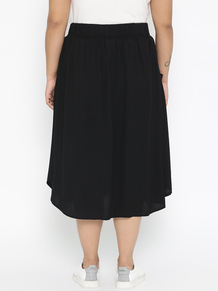 BLACK A LINE SKIRT WITH BUTTONS