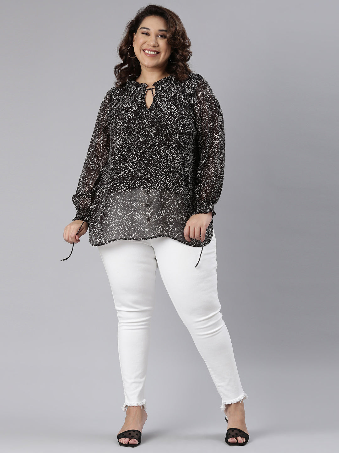 Black Dot Printed Top