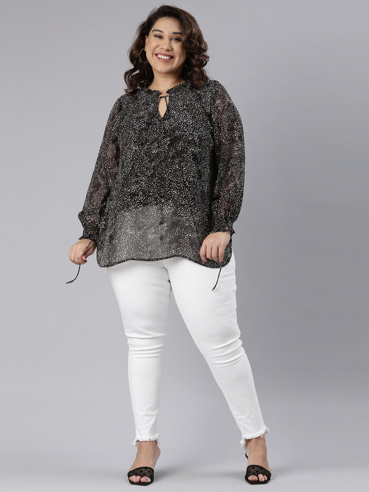 Black Dot Printed Top