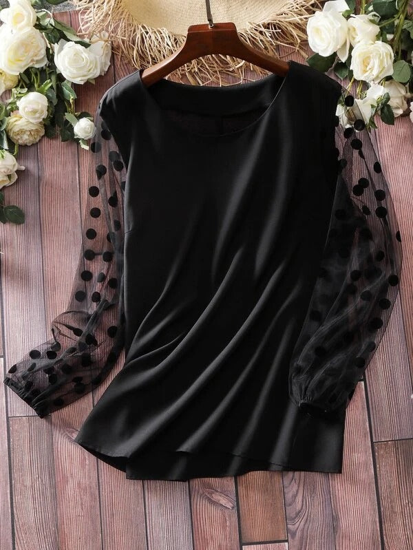 BLACK TOP WITH NET SLEVEES