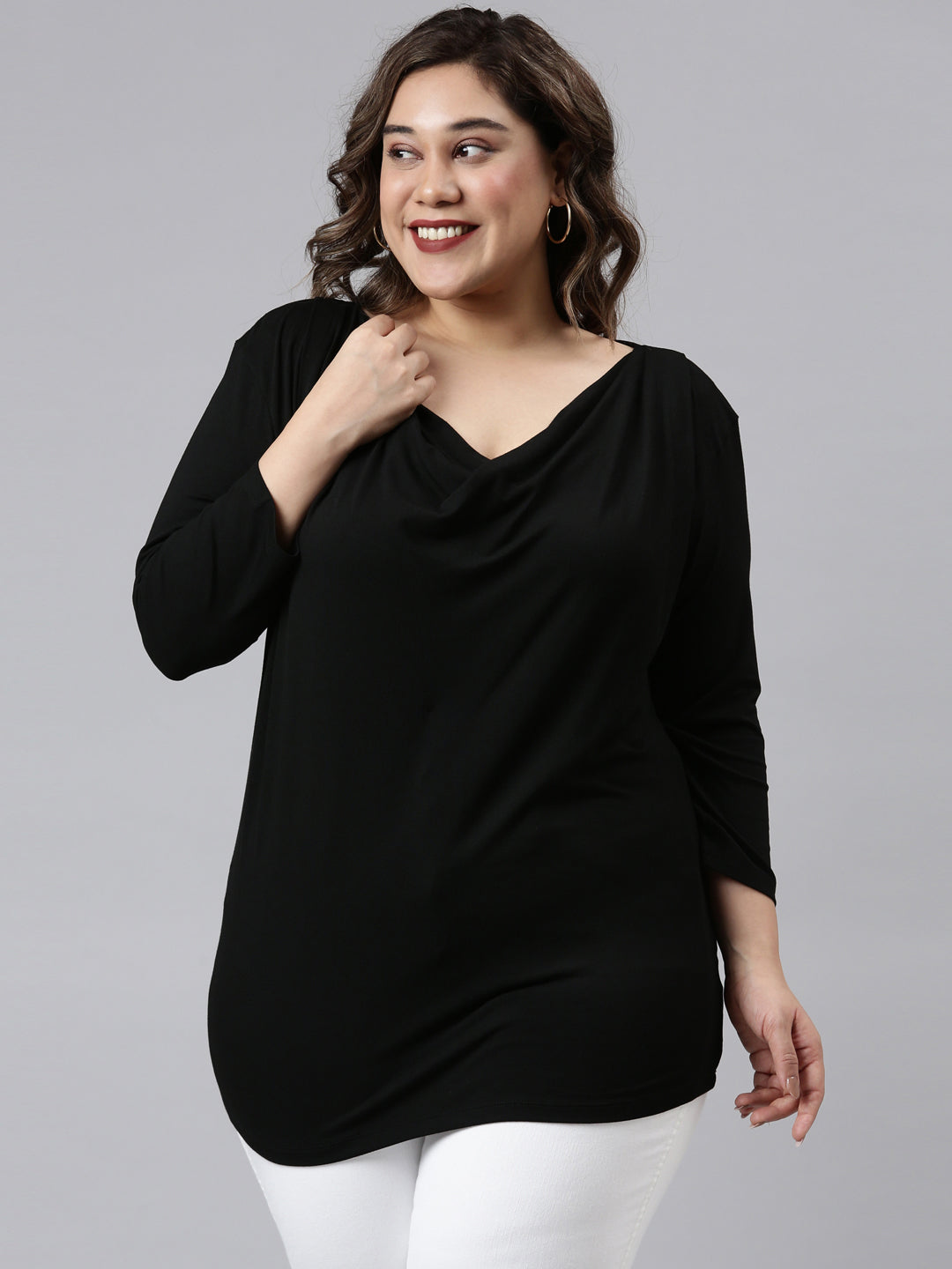 BLACK VISCOSE COWL NECK TOP