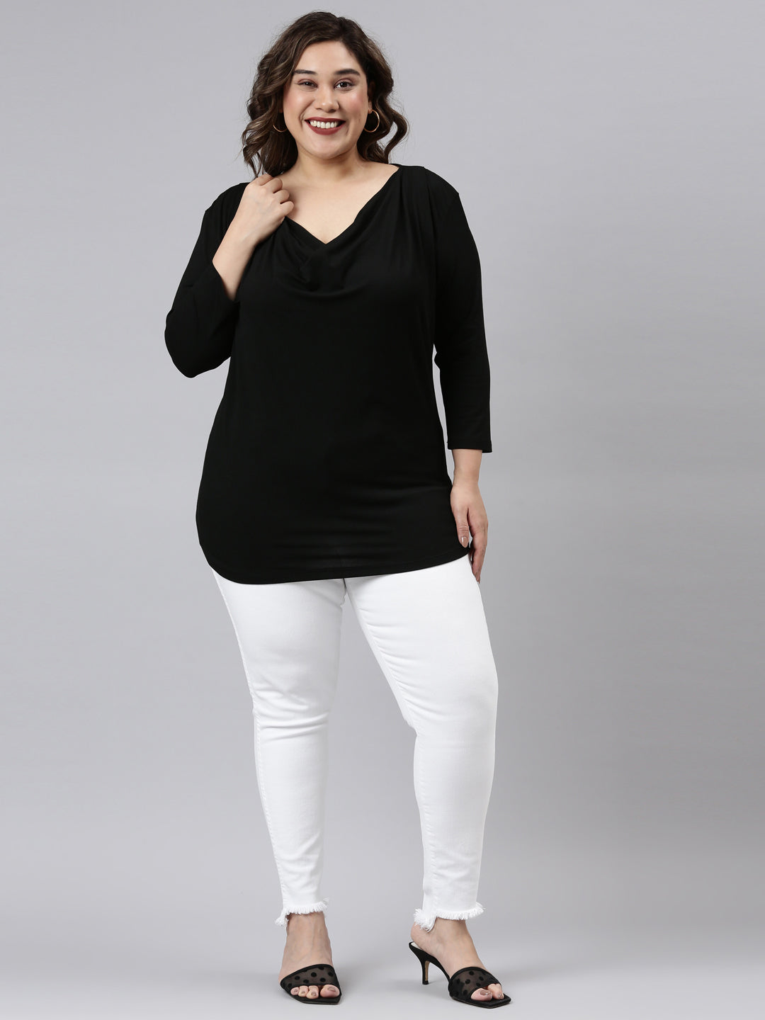 BLACK VISCOSE COWL NECK TOP