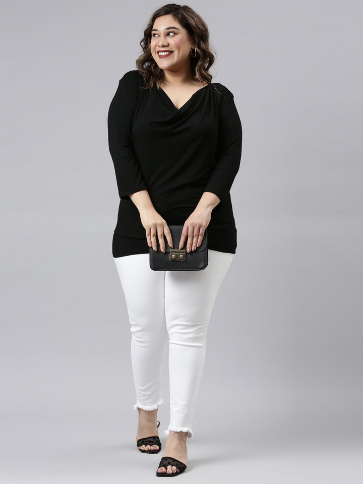 BLACK VISCOSE COWL NECK TOP