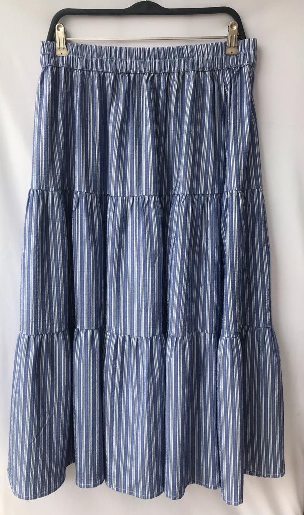 BLUE AND WHITE STRIPED TIER SKIRT