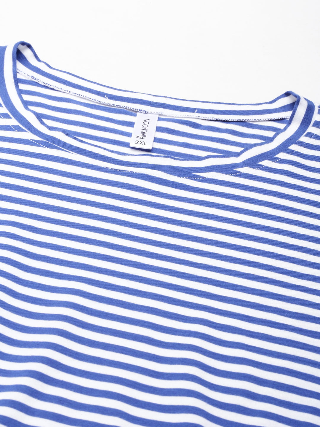 BLUE AND WHITE STRIPE ROUND NECK T-SHIRT