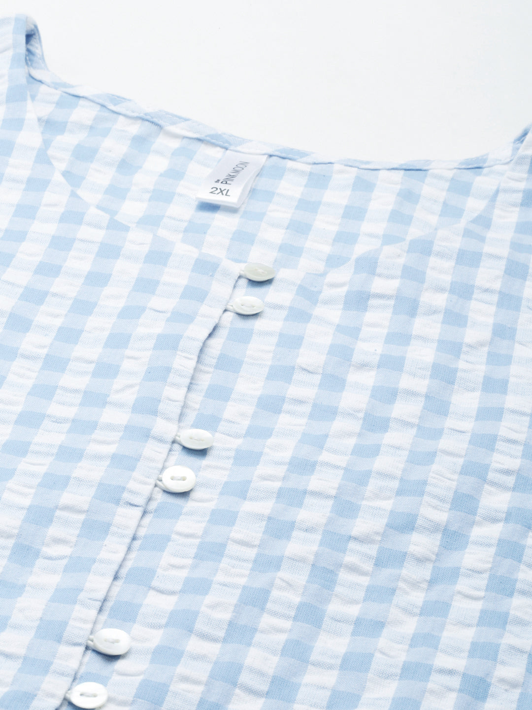 BLUE CHECK TOP WITH SHELL BUTTONS