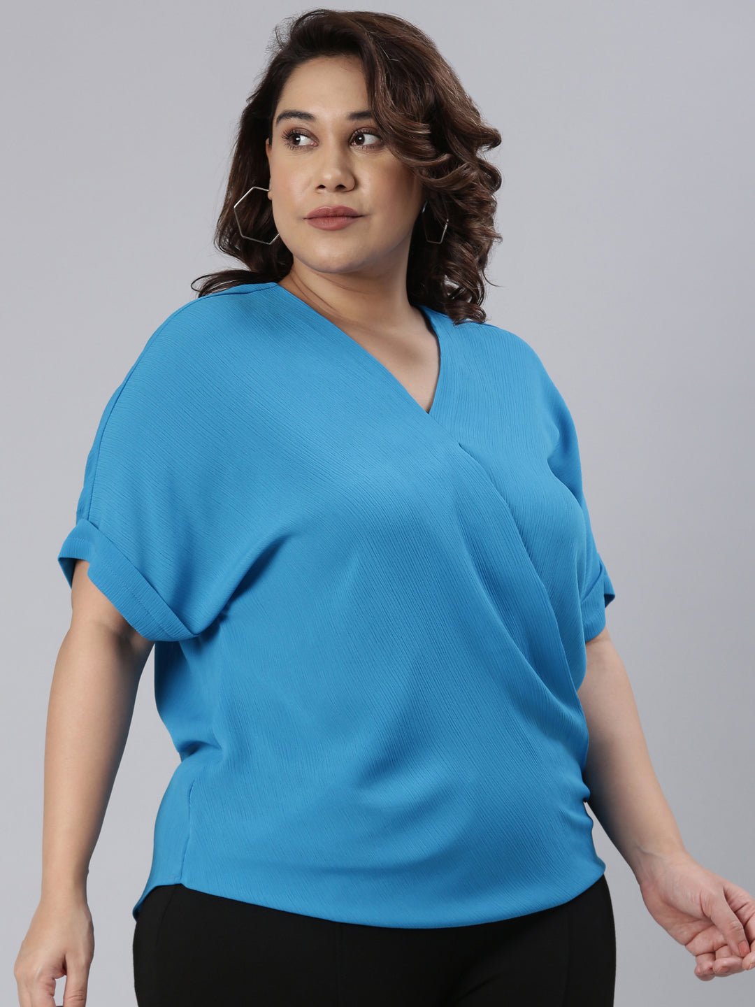 BLUE OVERLAP V-NECK TOP