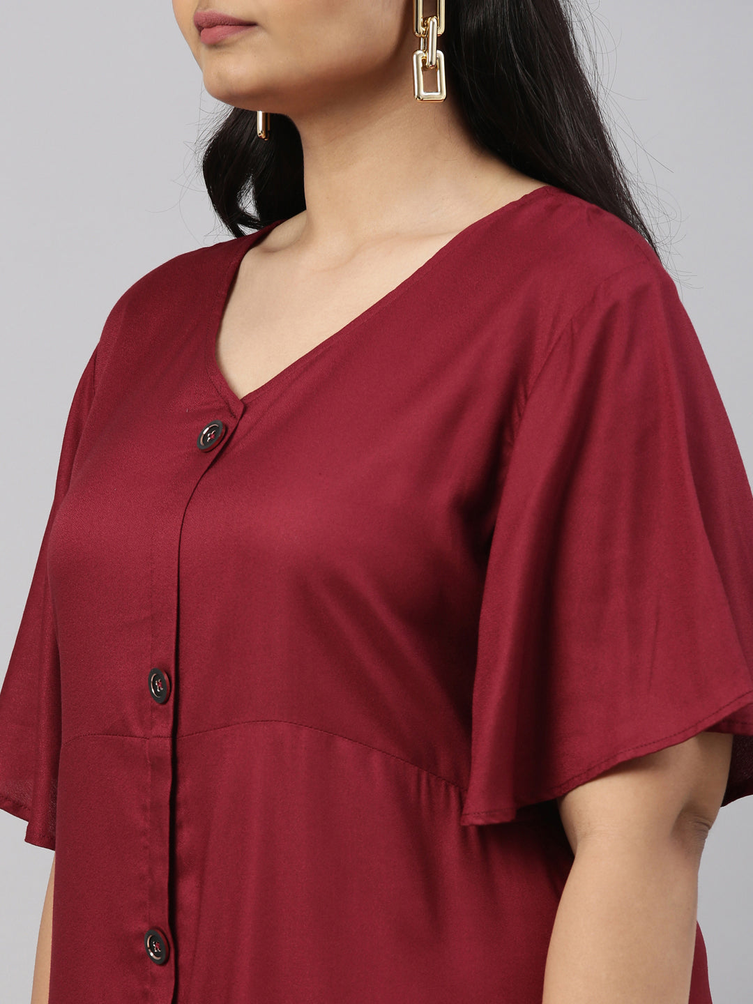 BURGUNDY MOSS CREPE BUTTON DOWN DRESS