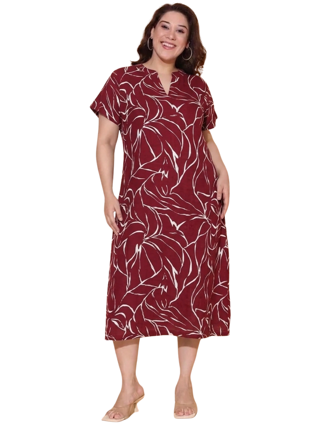 Maroon Printed Shirt Dress